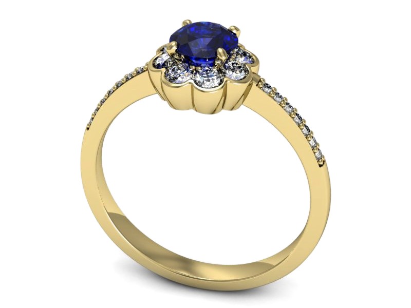 Złoty pierścionek z szafirem i brylantami - p16206zszc — zdjęcie 3