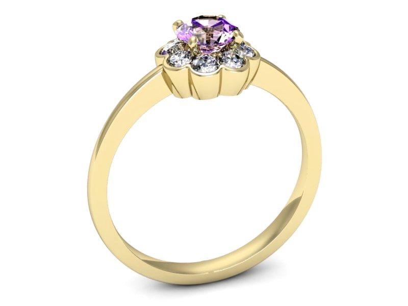 Pierścionek ametyst i brylanty żółte złoto - p16207zat — zdjęcie 3