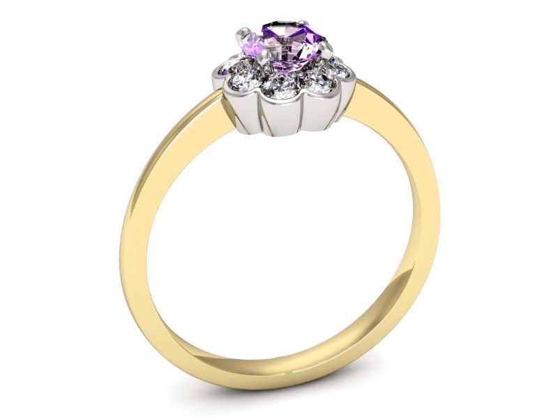 Pierścionek ametyst brylanty żółte białe złoto - p16207zbat — zdjęcie 3