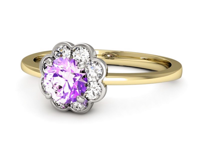 Pierścionek ametyst brylanty żółte białe złoto - p16207zbat — zdjęcie 2