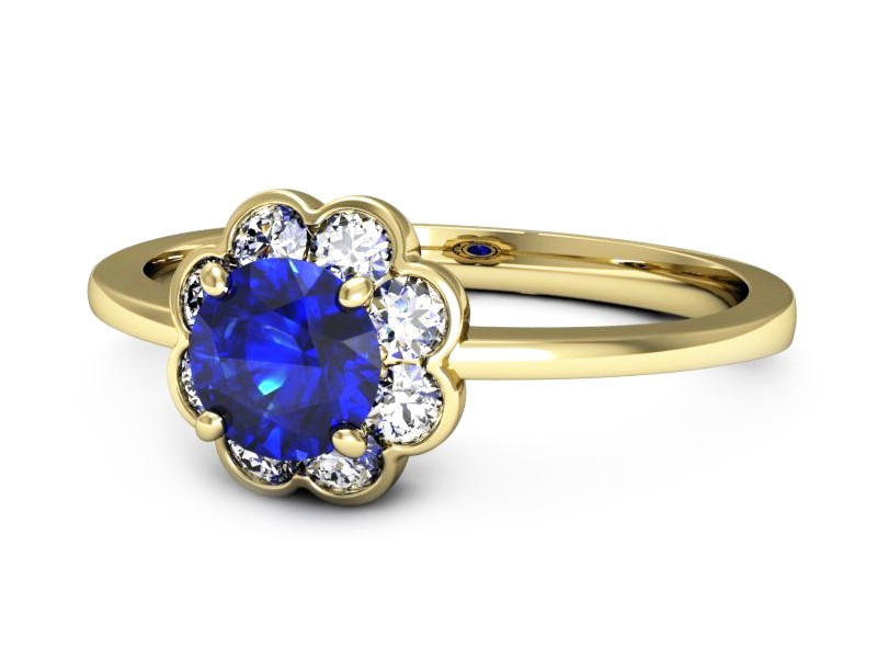 Złoty pierścionek z szafirem i brylantami - p16207zszc — zdjęcie 2