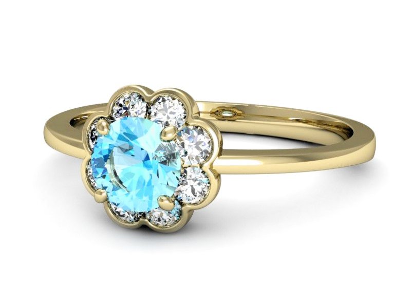 Pierścionek z topazem i brylantami żółte złoto - p16207ztp — zdjęcie 2