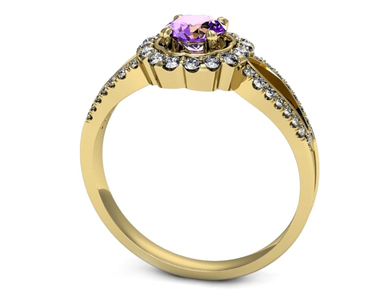 Pierścionek z ametystem i brylantami żółte złoto - p16208zat — zdjęcie 3
