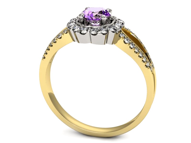 Złoty pierścionek z ametystem i brylantami - p16208zbat — zdjęcie 3