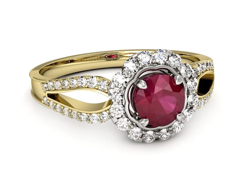 Złoty pierścionek z rubinem i brylantami - p16208zbr — zdjęcie 2