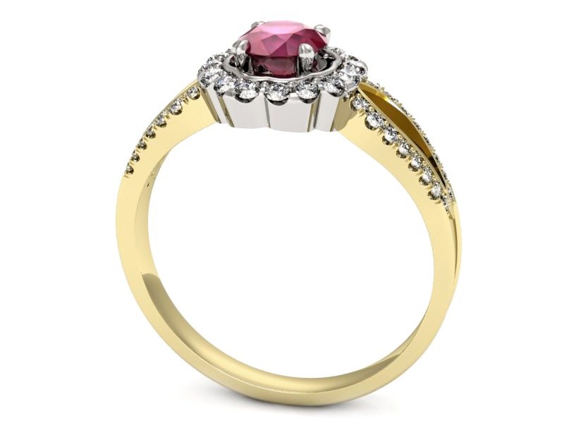 Złoty pierścionek z rubinem i brylantami - p16208zbr — zdjęcie 3