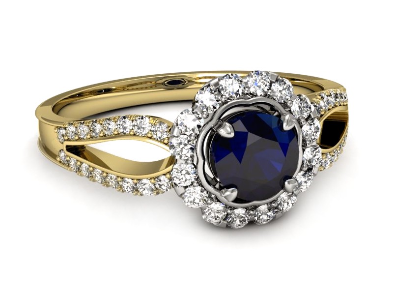 Złoty pierścionek z szafirem i brylantami - p16208zbsz — zdjęcie 2