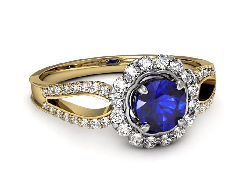 Złoty pierścionek z brylantem i szafirem - p16208zbszc — zdjęcie 2