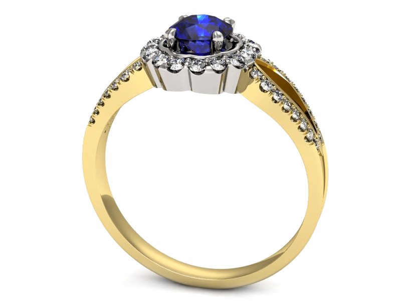 Złoty pierścionek z brylantem i szafirem - p16208zbszc — zdjęcie 3