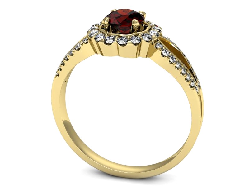 Złoty pierścionek z granatem i brylantami - p16208zgr — zdjęcie 3