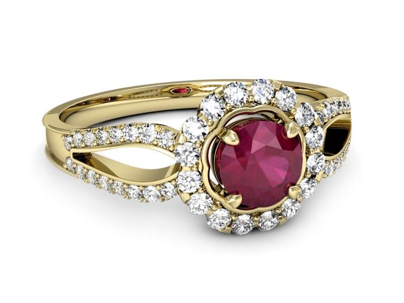 Złoty pierścionek z rubinem i brylantem - p16208zr — zdjęcie 2