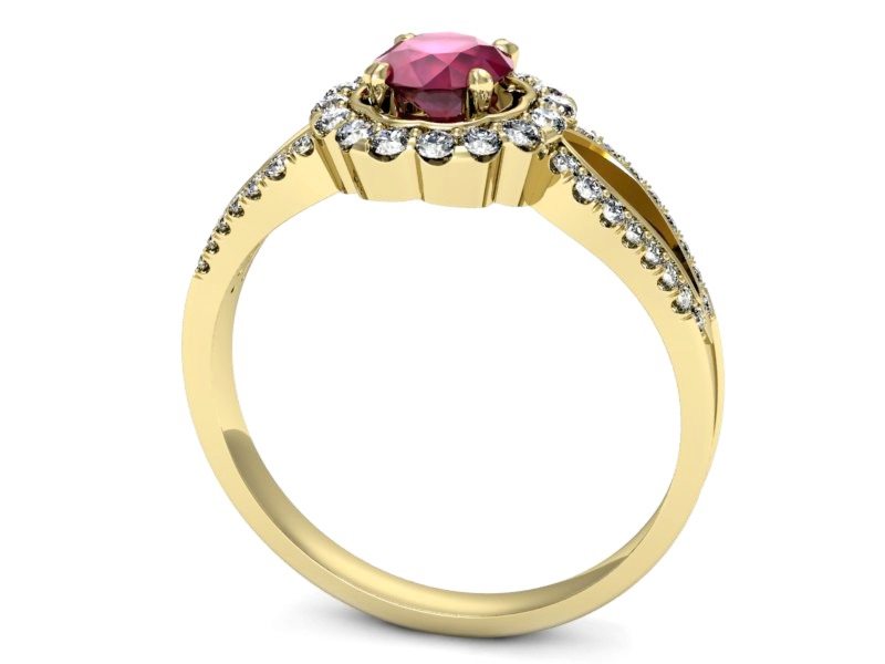 Złoty pierścionek z rubinem i brylantem - p16208zr — zdjęcie 3