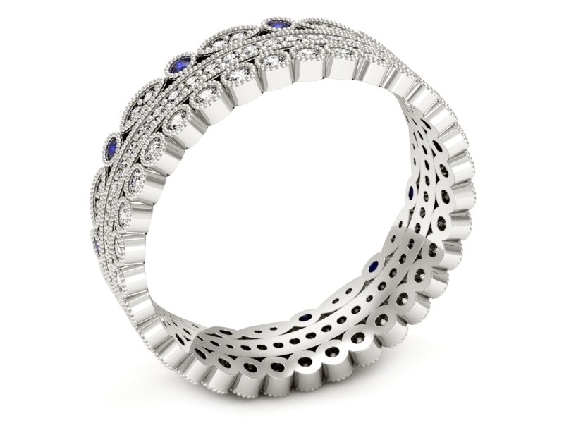 Obrączka z brylantami i szafirami białe złoto - p16209bszc — zdjęcie 3