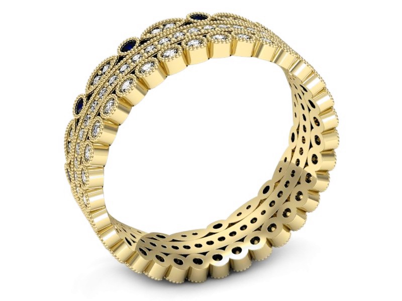 Obrączka z brylantami żółte złoto i szafirami - p16209zsz — zdjęcie 3