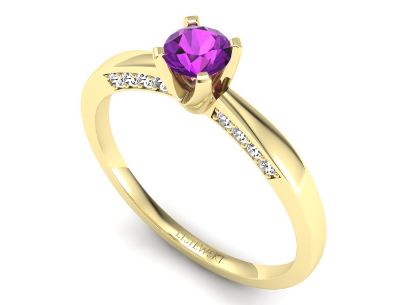 Pierścionek ametyst i brylanty żółte złoto - p16211zat — zdjęcie 3
