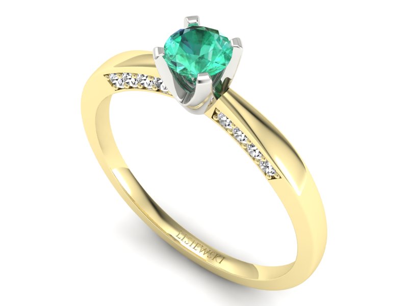 Złoty pierścionek ze szmaragdem z brylantami - p16211zbsm — zdjęcie 3