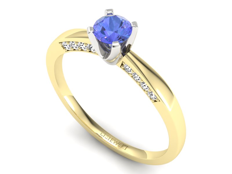 Złoty pierścionek z tanzanitem i brylantami - p16211zbt — zdjęcie 3