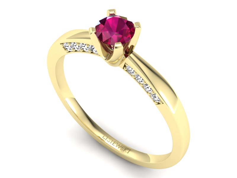 Pierścionek z rubinem i brylantami żółte złoto - p16211zr — zdjęcie 3