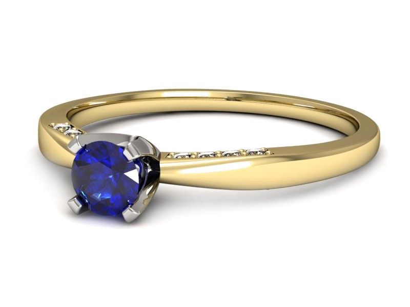 Złoty pierścionek z szafirem z brylantami złoto 585 - p16211zszc - 2