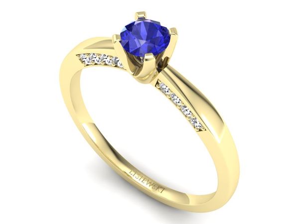 Złoty pierścionek z szafirem i brylantami - p16211zszc