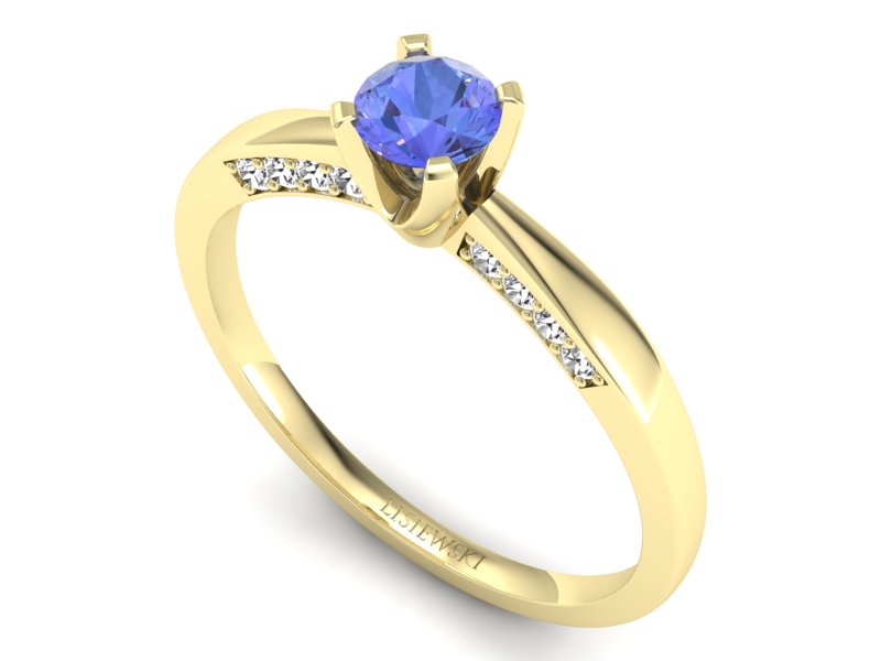 Pierścionek z tanzanitem i brylantami żółte złoto - p16211zt — zdjęcie 3