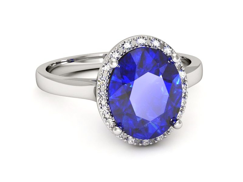 Pierścionek z szafirem i brylantami białe złoto - p16212bszc — zdjęcie 2