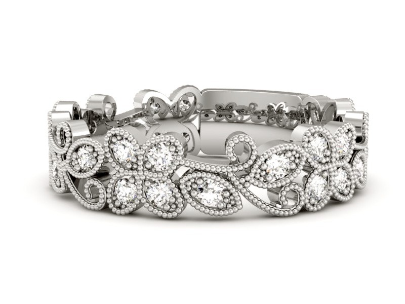 Pierścionek obrączka z brylantami białe złoto - p16215b — zdjęcie 2