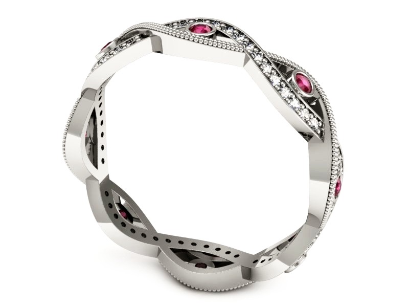 Obrączka białe złoto z rubinami z brylantami - p16216br — zdjęcie 3
