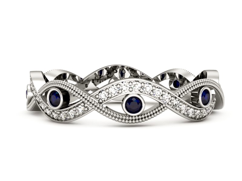 Obrączka z szafirami i brylantami białe złoto - p16216bsz — zdjęcie 2