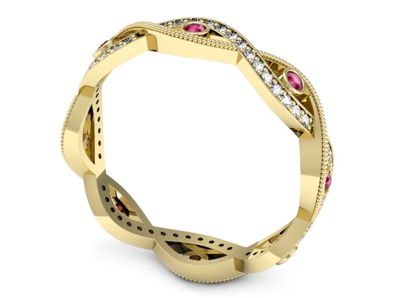 Obrączka z rubinami żółte złoto z brylantami - p16216zr — zdjęcie 3