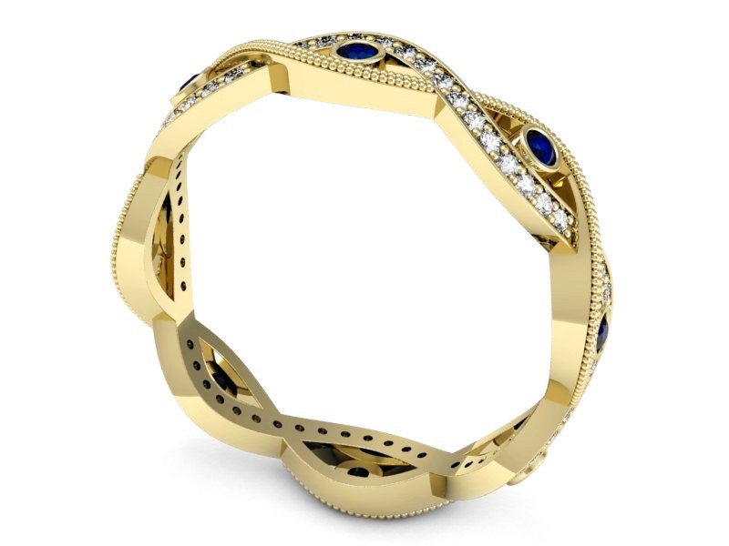 Obrączka z szafirami i brylantami żółte złoto - p16216zsz — zdjęcie 3