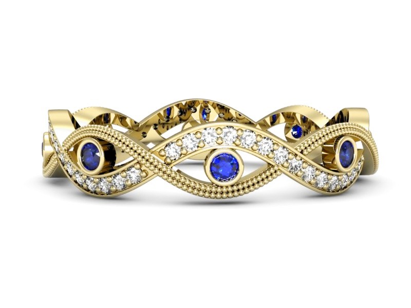 Obrączka z szafirami i brylantami żółte złoto - p16216zszc — zdjęcie 2