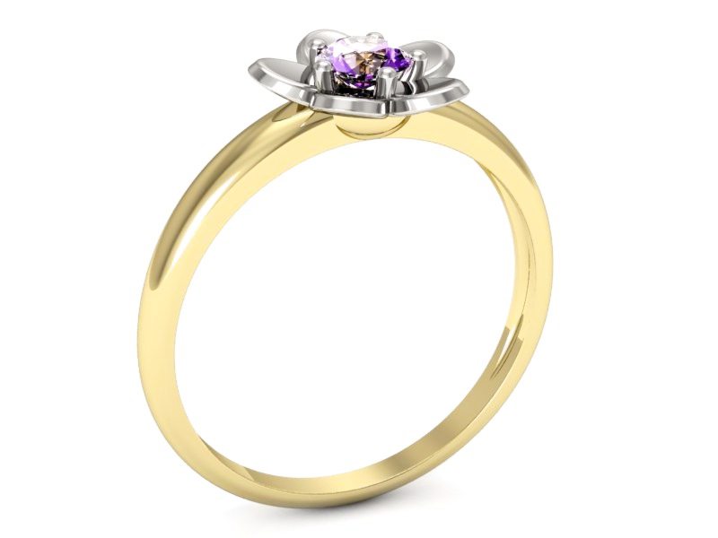 Pierścionek z ametystem żółte i białe złoto - p16218zbat — zdjęcie 3