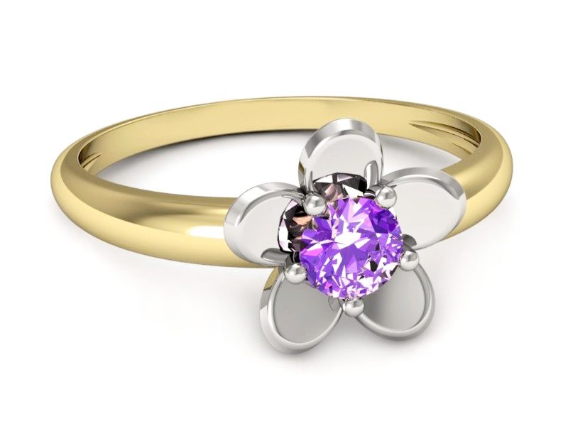 Pierścionek z ametystem żółte i białe złoto - p16218zbat — zdjęcie 2