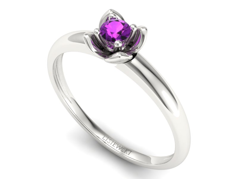 Złoty pierścionek z ametystem białe złoto - p16220bat — zdjęcie 3