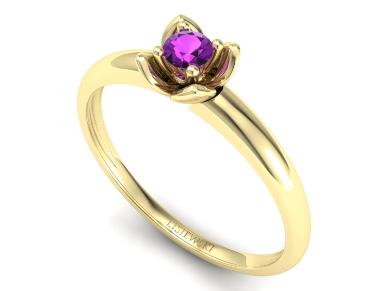 Złoty pierścionek z ametystem żółte złoto - p16220zat — zdjęcie 3