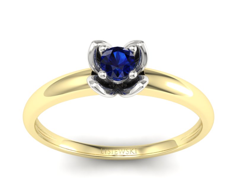 Pierścionek z szafirem żółte białe złoto - p16220zbsz