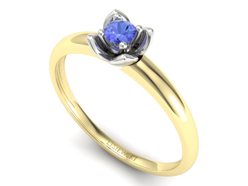 Pierścionek z tanzanitem żółte białe złoto - p16220zbt — zdjęcie 3