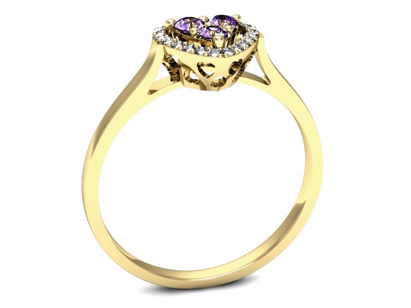 Pierścionek z ametystami brylanty żółte złoto - p16221zat — zdjęcie 3
