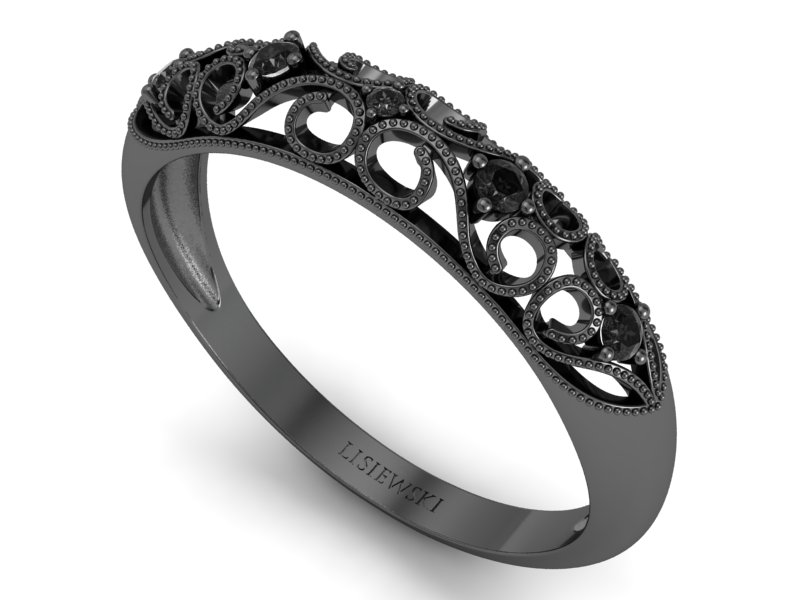 Pierścionek z czarnymi diamentami - p16224czcd — zdjęcie 3