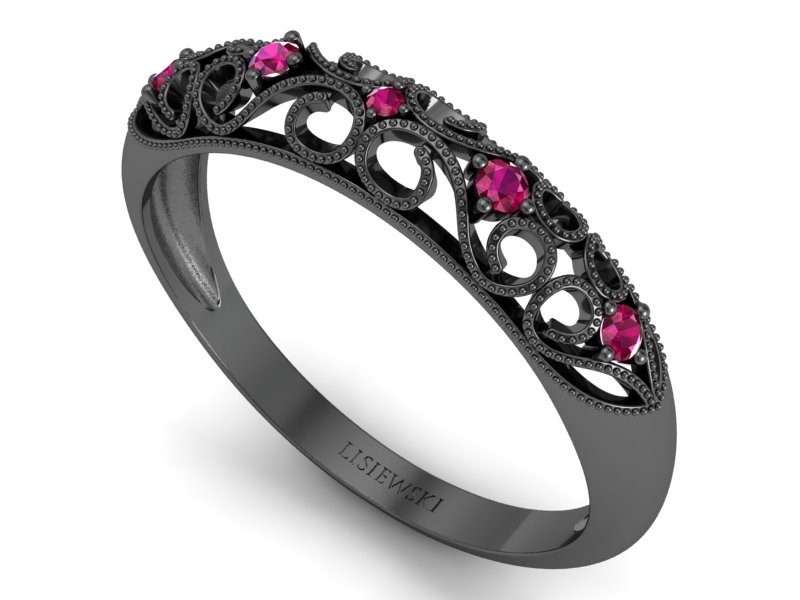 Ekskluzywny pierścionek z rubinami czarne złoto - p16224czr — zdjęcie 3