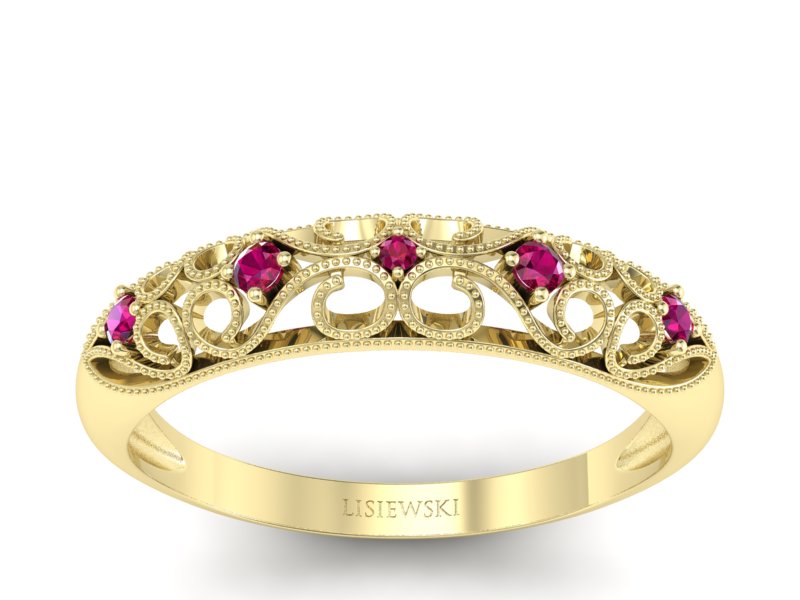 Pierścionek z rubinami żółte złoto - p16224zr