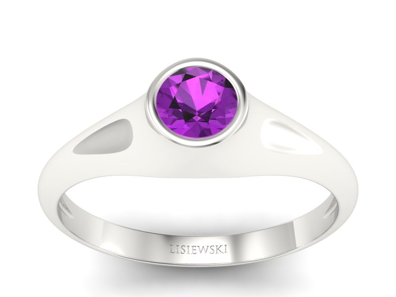 Złoty pierścionek z ametystem białe złoto - p16226bat