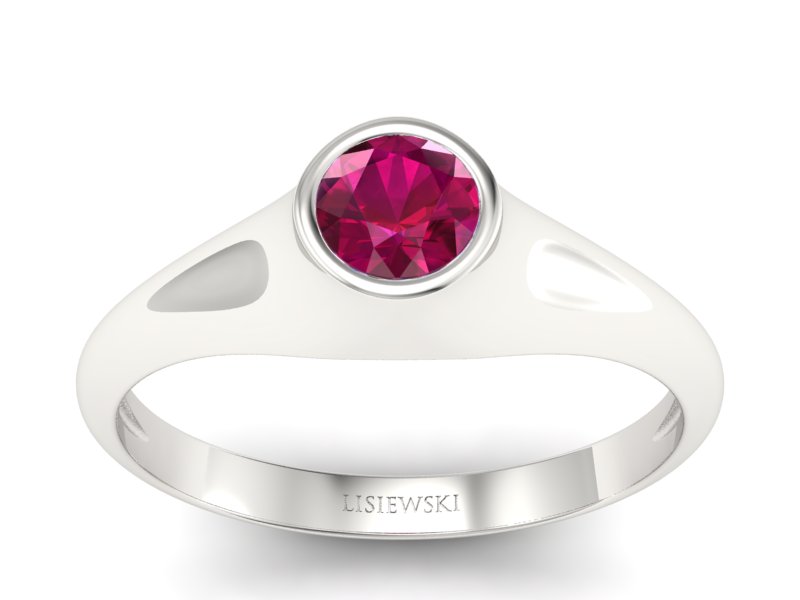 Złoty pierścionek z rubinem białe złoto - p16226br
