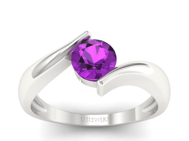 Złoty pierścionek z ametystem białe złoto - p16229bat