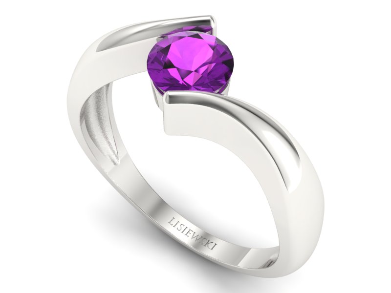 Złoty pierścionek z ametystem białe złoto - p16229bat — zdjęcie 3