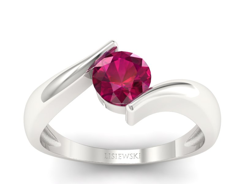 Złoty pierścionek z rubinem białe złoto - p16229br