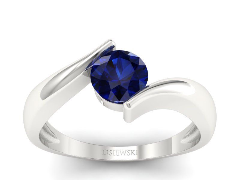 Złoty pierścionek z szafirem białe złoto - p16229bsz