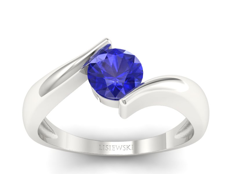 Złoty pierścionek z szafirem białe złoto - p16229bszc