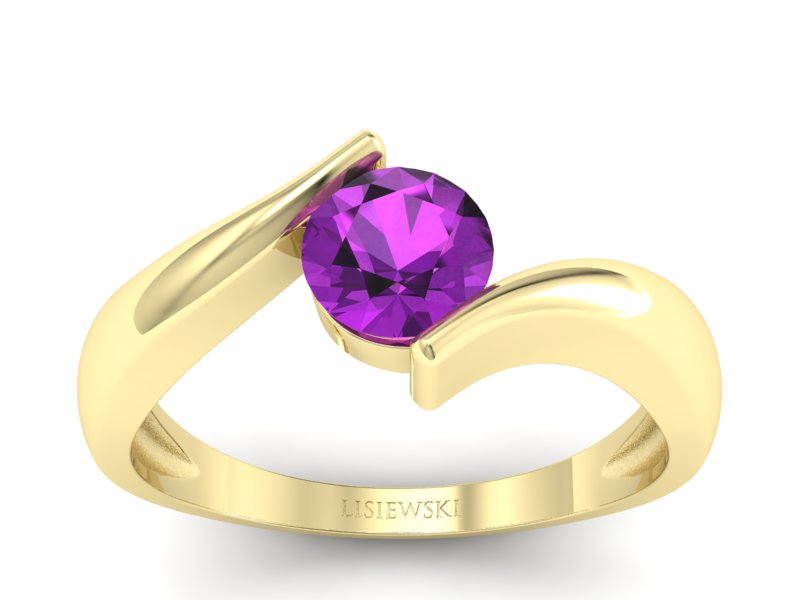 Złoty pierścionek z ametystem żółte złoto - p16229zat